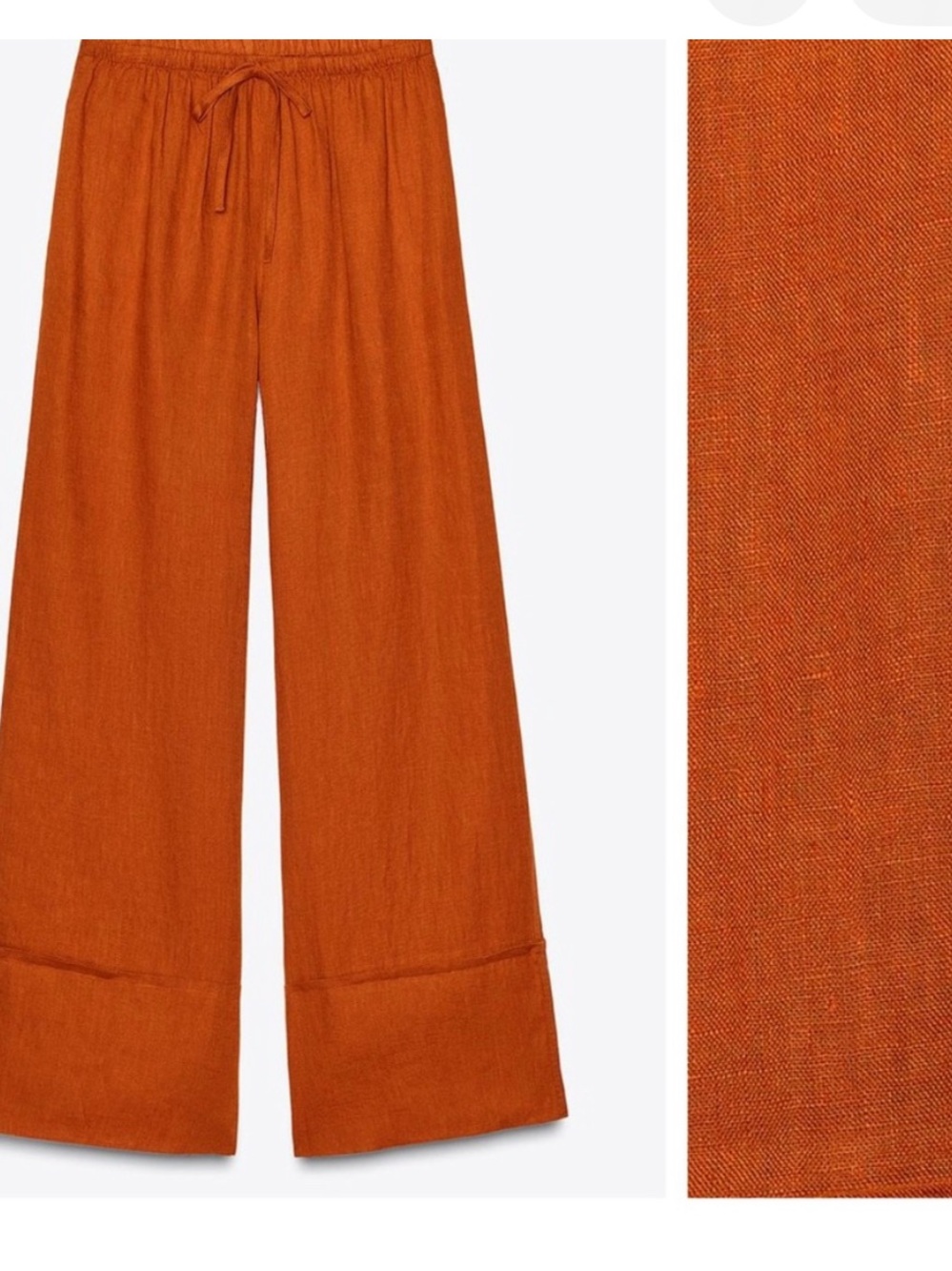 Wide Leg Linen-Blend Pants in Burnt Orange